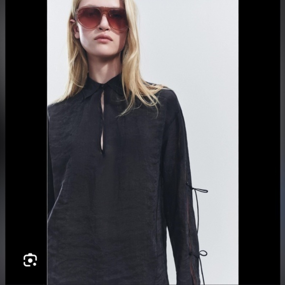 Zara NWT printed ties shirt black blouse 9452/353